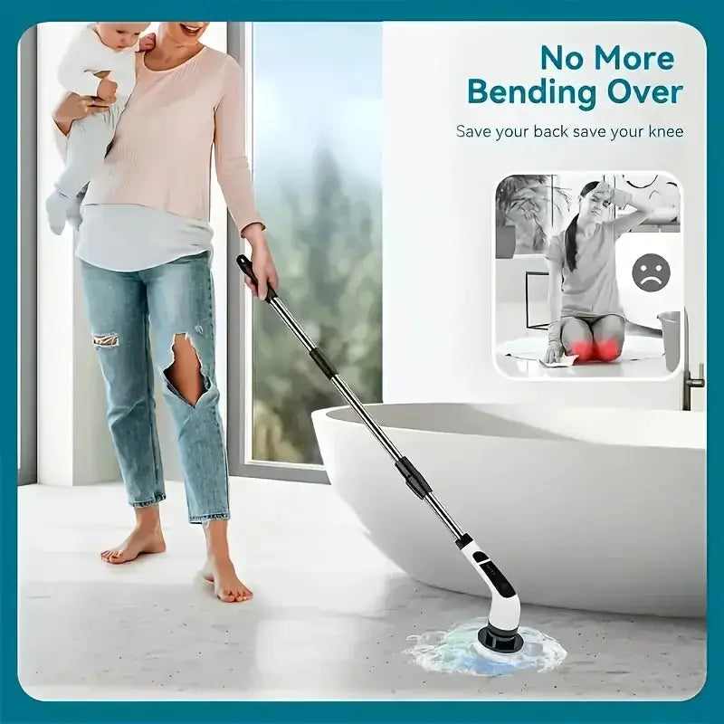 Electric Spin Scrubber | Cordless | 9 Brush Heads | Extendable Handle