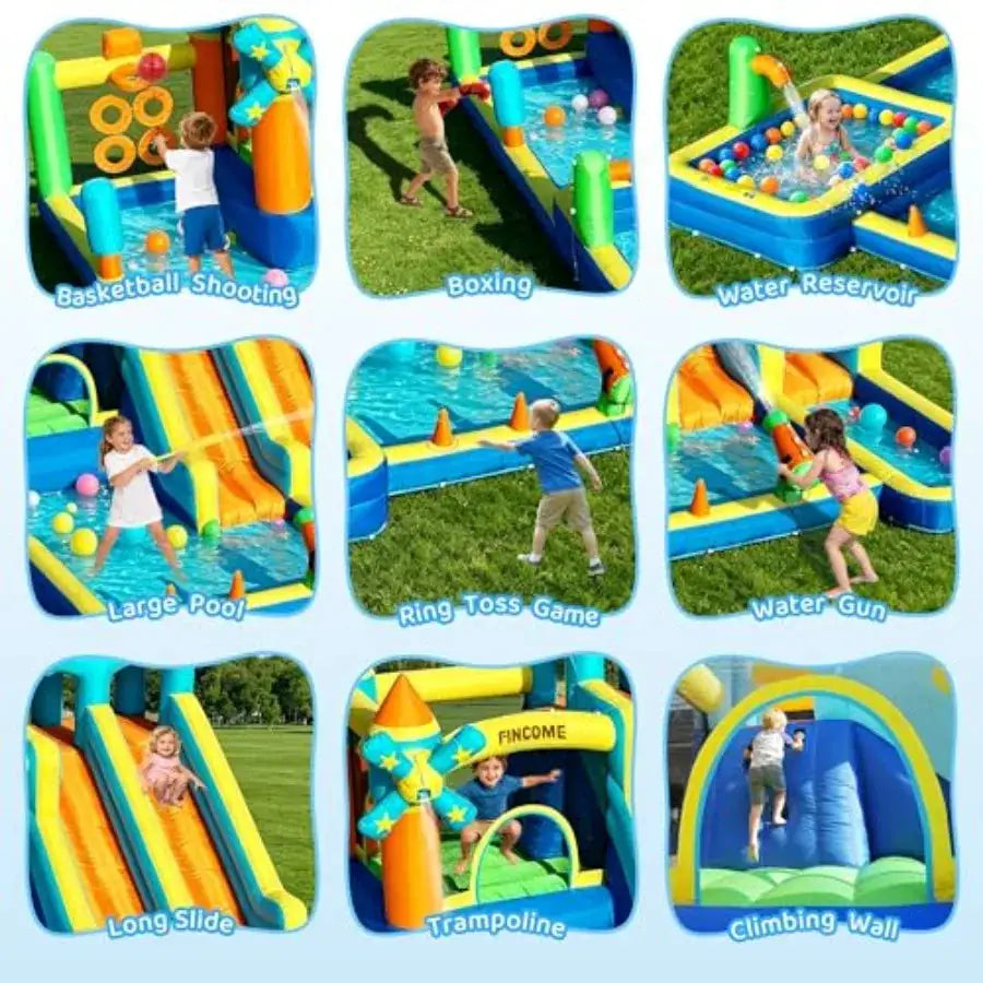 Bounce House, Inflatable Dual Water Slide, 10 in 1 Inflatable Bounce House for Backyard Water Park with 750W Blower, Climbing W from PriceLows™