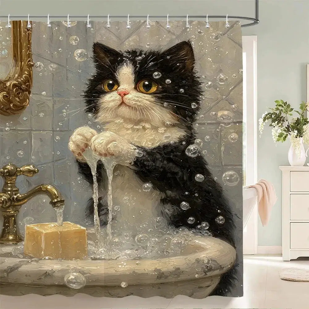 Nordic style Flowers Leaves Animals Shower Curtain Cat and Dog Printed Bathroom Bath Curtain Home Decoration Curtain With Hooks from PriceLows™