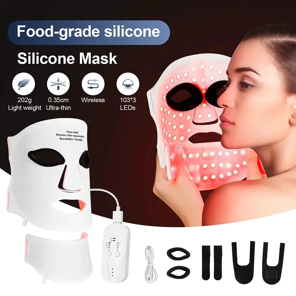 Silicone LED Mask Face With Neck 7 Colors LED Photon Red Light Infrared Therapy Flexible Facial Mask Repair Skin Wireless Use from PriceLows™