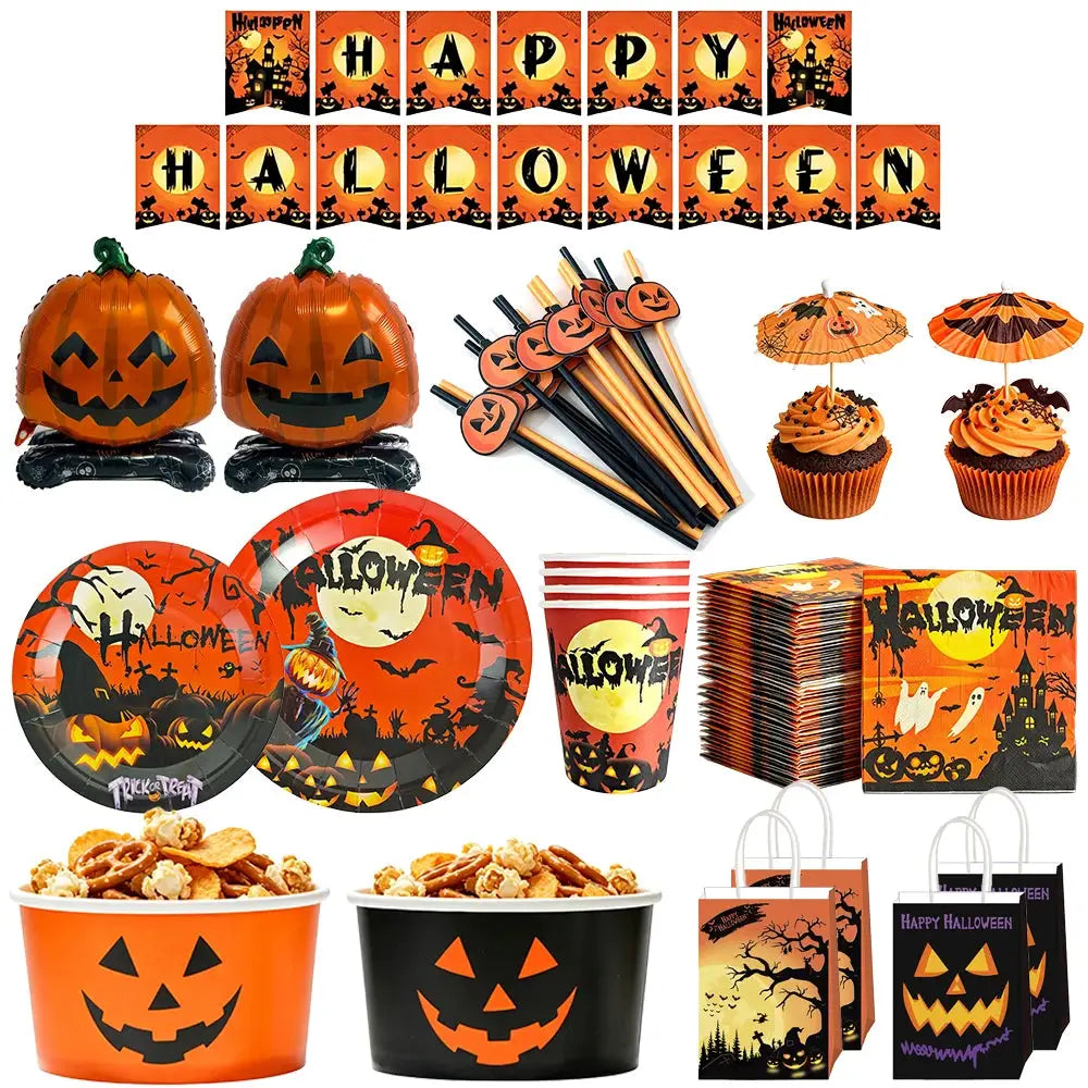 Halloween Party Supplies | Paper | Pumpkin Theme | Tableware Set