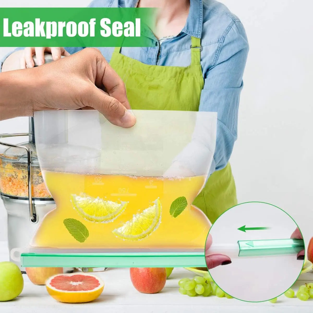Silicone Food Storage Bags | Extra Thick | Leakproof | 6 Pack