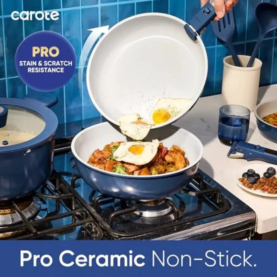 Ceramic Cookware Set Nonstick, Pots and Pans Set Non Stick, Non Toxic Cookware Detachable Handles, Dishwasher/Oven Safe, RV/Cam from PriceLows™