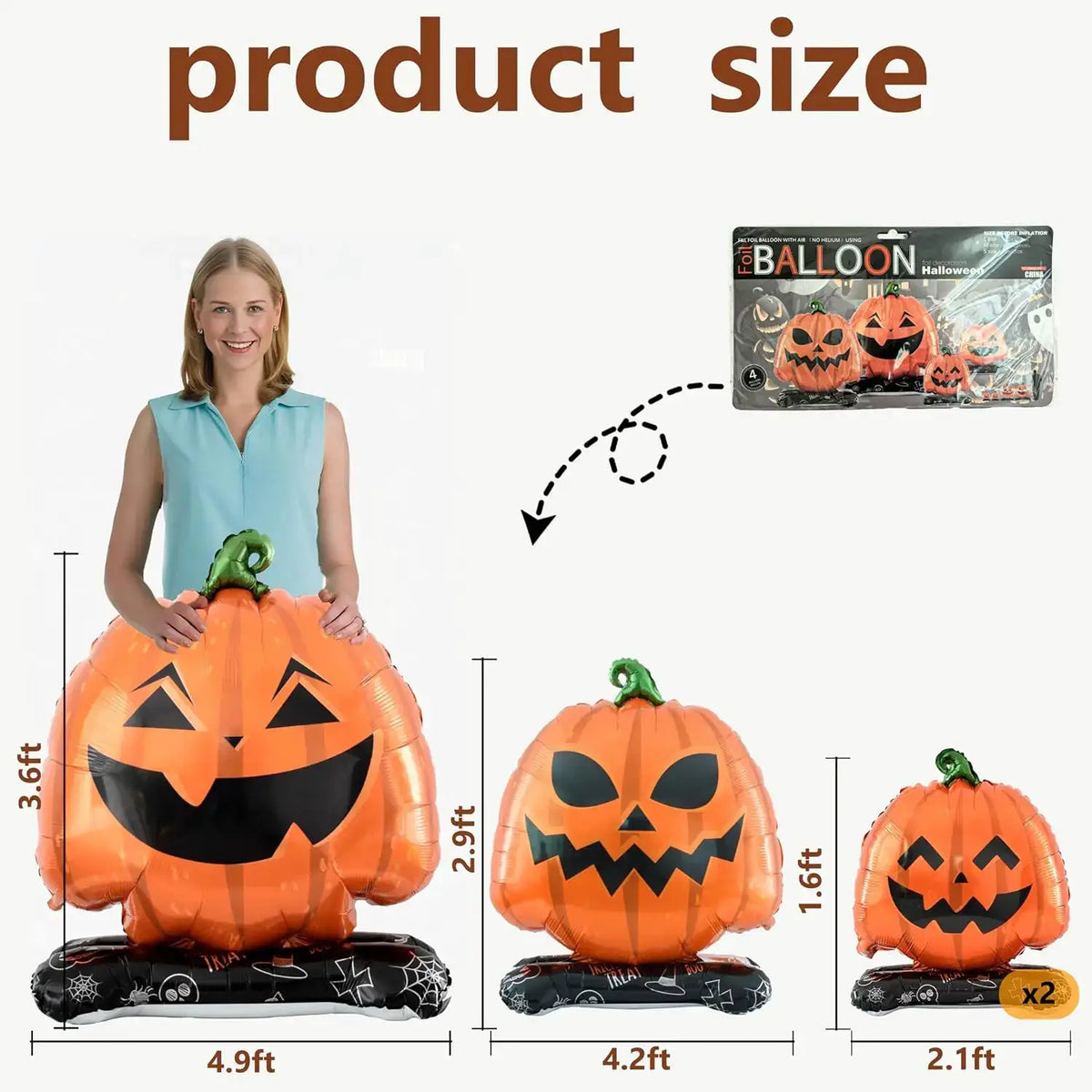 Halloween Pumpkin Balloons | Set Of 4 | Jack O Lantern | 1.6 To 3.3 Ft