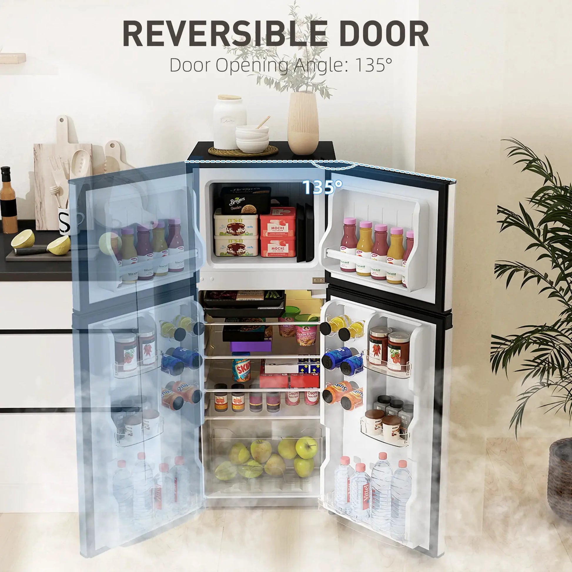 Black & Silver 2 Door Mini Fridge with Freezer, Compact Refrigerator (-4℉~10.4℉ Freezer & 28.4℉~50℉ Fridge), for Bedroom, Dorm, Office, Apartment, Keep Food & Drinks Fresh from PriceLows™