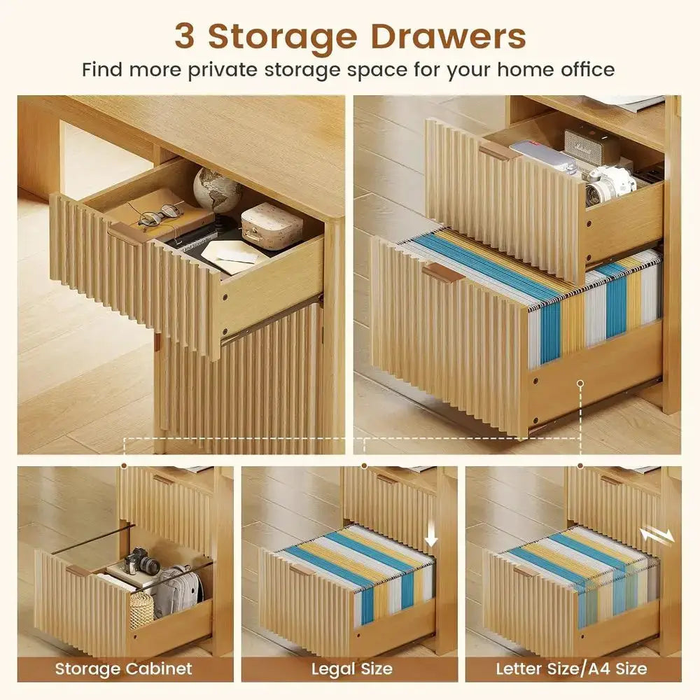 66 Large L-Shaped Desk with Drawers, Hutch, File Cabinet, Printer Shelf, Wood Executive Desk with Monitor Stand, Power Outlets, from PriceLows™