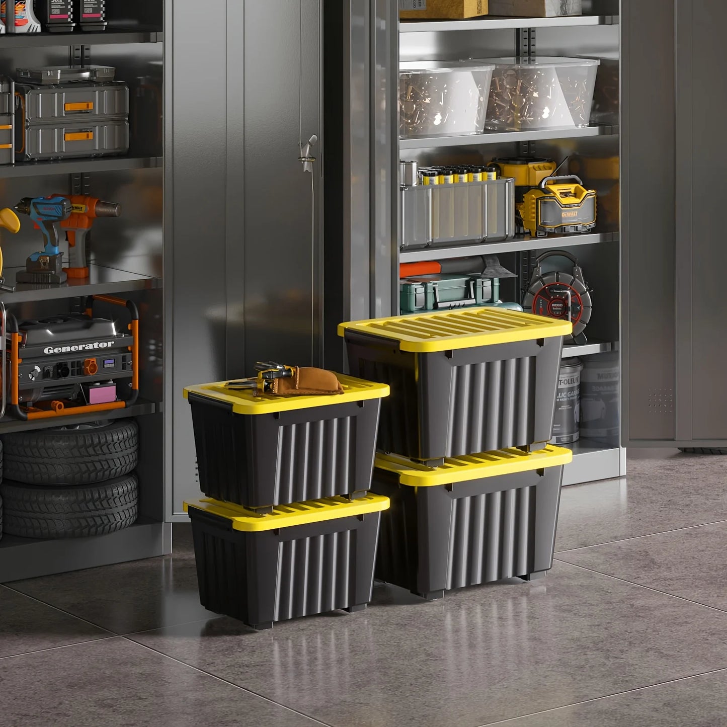 4/6 Pack of Storage Boxes with Lids And Wheels, 72 And 97 Quarts Capacity, Ideal for Storing Various Household Items, Stackable, Available in Three Colors from PriceLows™