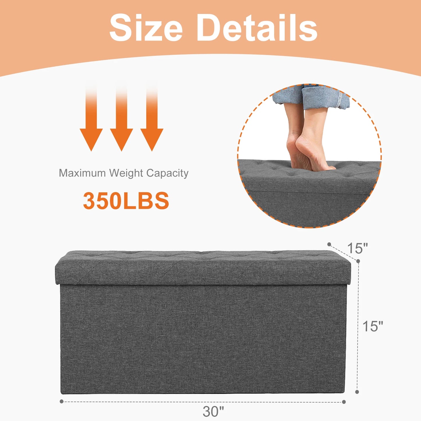 JHK Folding Storage Ottoman Bench Living Room Hidden Storage Footstool Toy Box Bedroom Strong Load-bearing Capacity Stool from PriceLows™