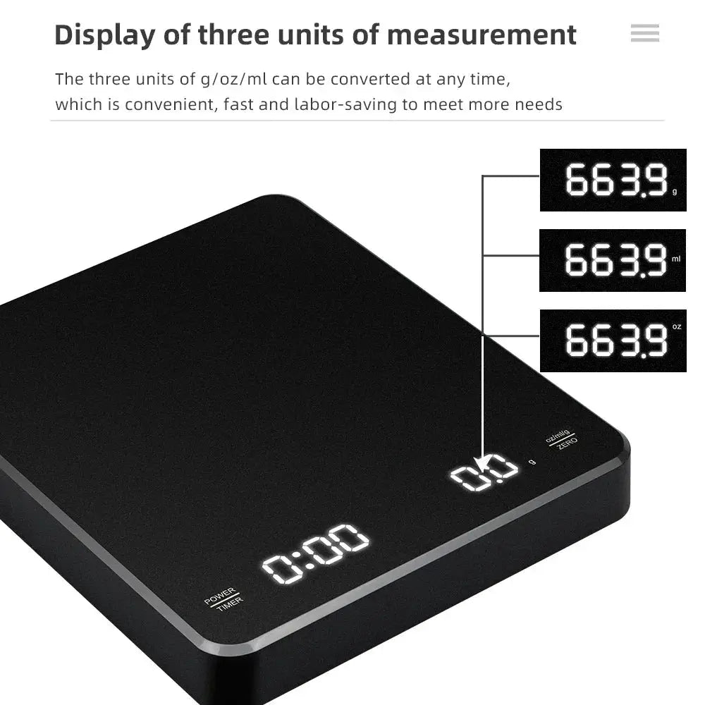 Electronic Timing Coffee Scale 3kg 0.1g Smart Drip Coffee Scales Type-C Charging Coffee Weight with Timer Kitchen Weighing Tools from PriceLows™
