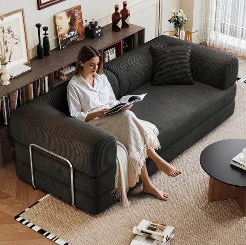 Convertible Sofa Bed | Genuine Leather | Metal Frame | Apartment Use