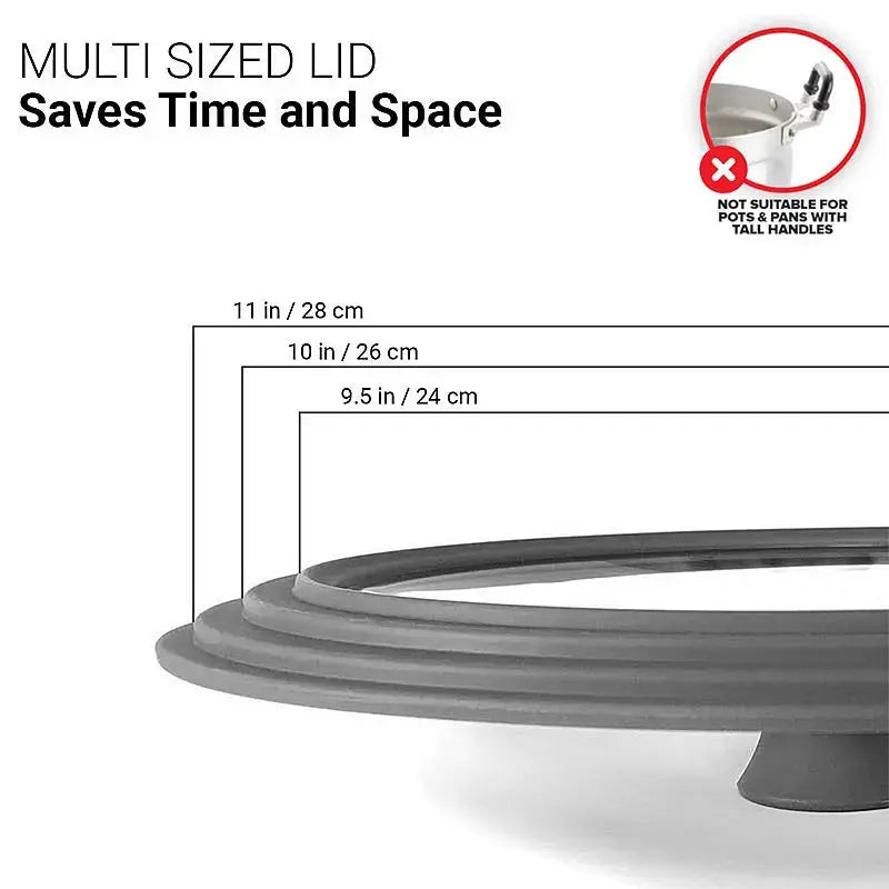Pot Lid | Heat Resistant Silicone Rim | Tempered Glass | Fits 24/26/28 cm