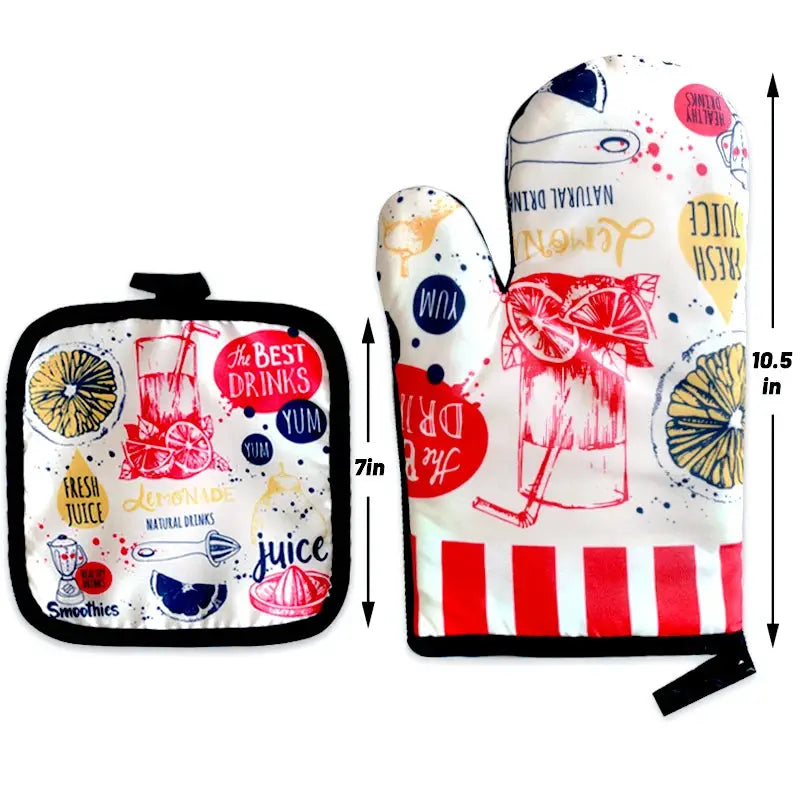 Oven Mitt Set | Insulated Heat Resistant | Cartoon Design | Set 2 Glove and Pad