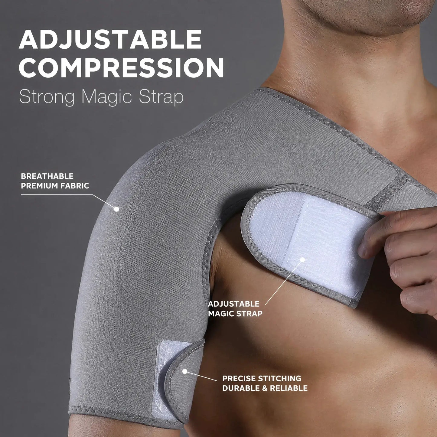 Adjustable Shoulder Support Brace | Breathable Compression Knit | Grey Sports Wraps