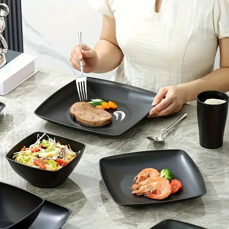 16/32 piece square steak plate salad bowl tableware set, square plate bowl cup, environmentally friendly and durable from PriceLows™
