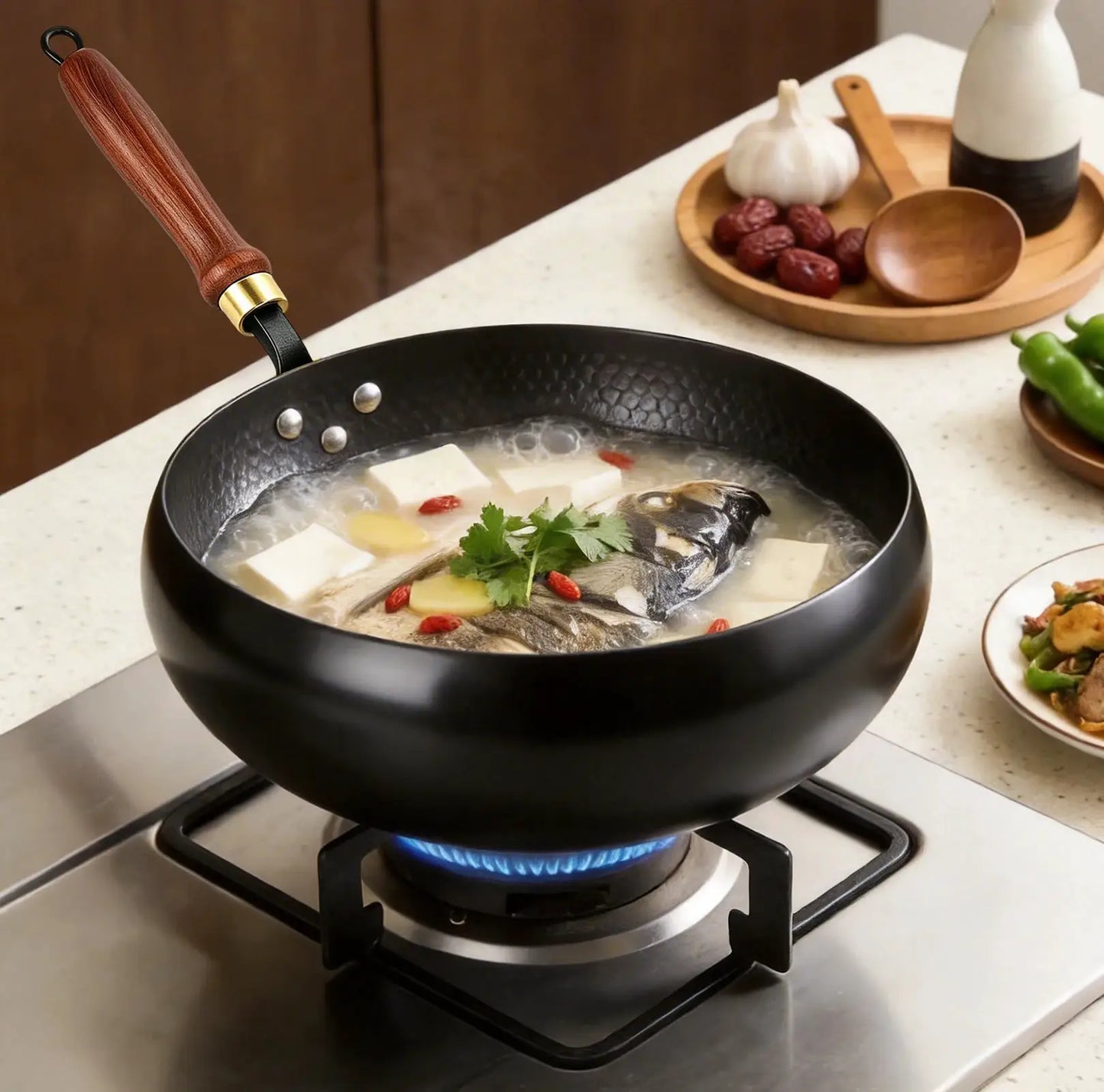 Wok | Hand Forged Iron | Deep Round Bottom | 24cm 26cm 28cm