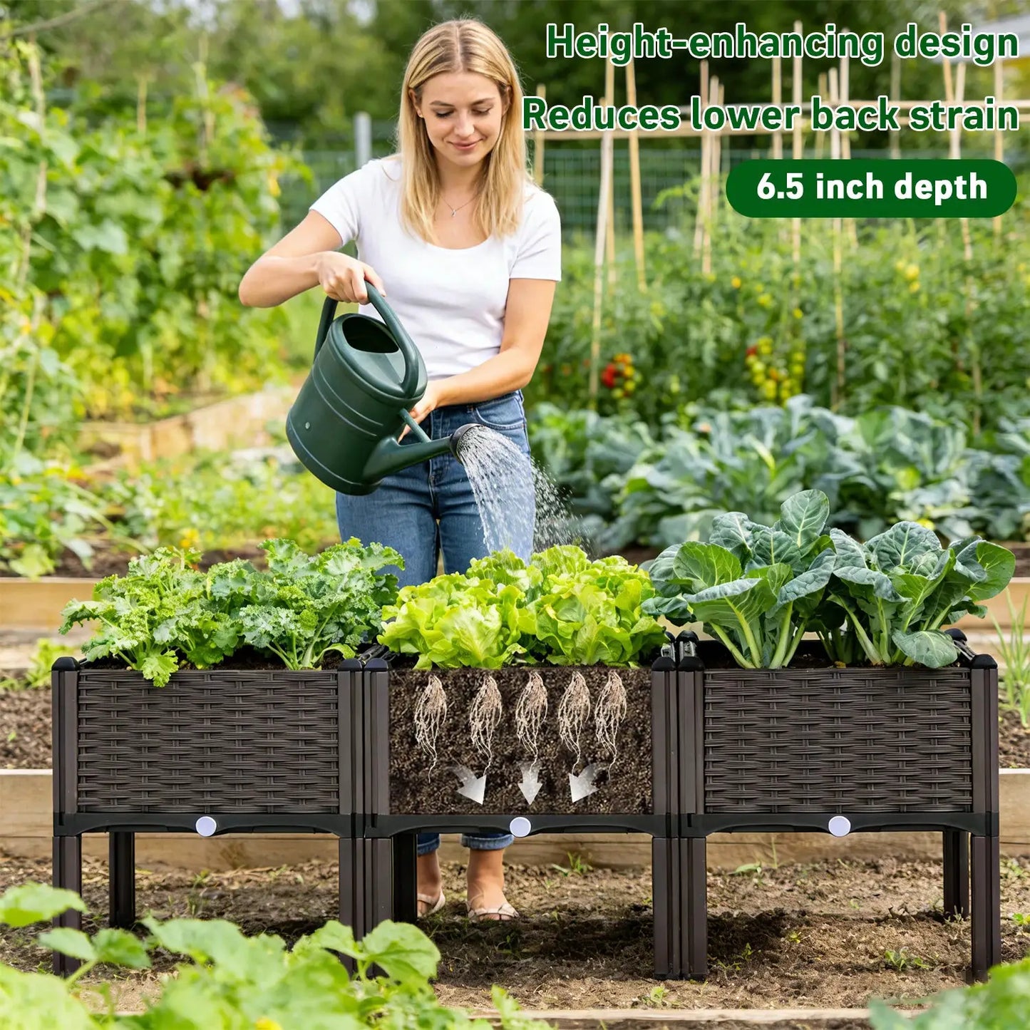 3pcs Vegetable Flower Raised Garden Container with Legs Elevated Planter Boxe withDrain Outlet for Indoor/Outdoor/Garden/Balcony from PriceLows™
