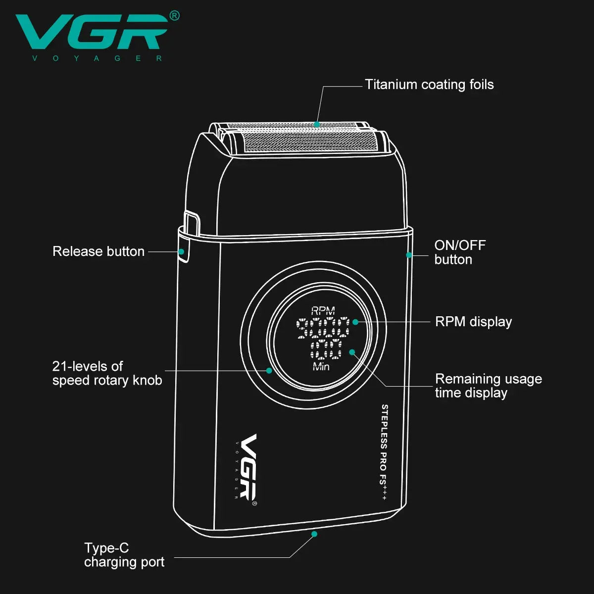 Electric Shaver | LED Digital Display | 9000 Speed | V-378