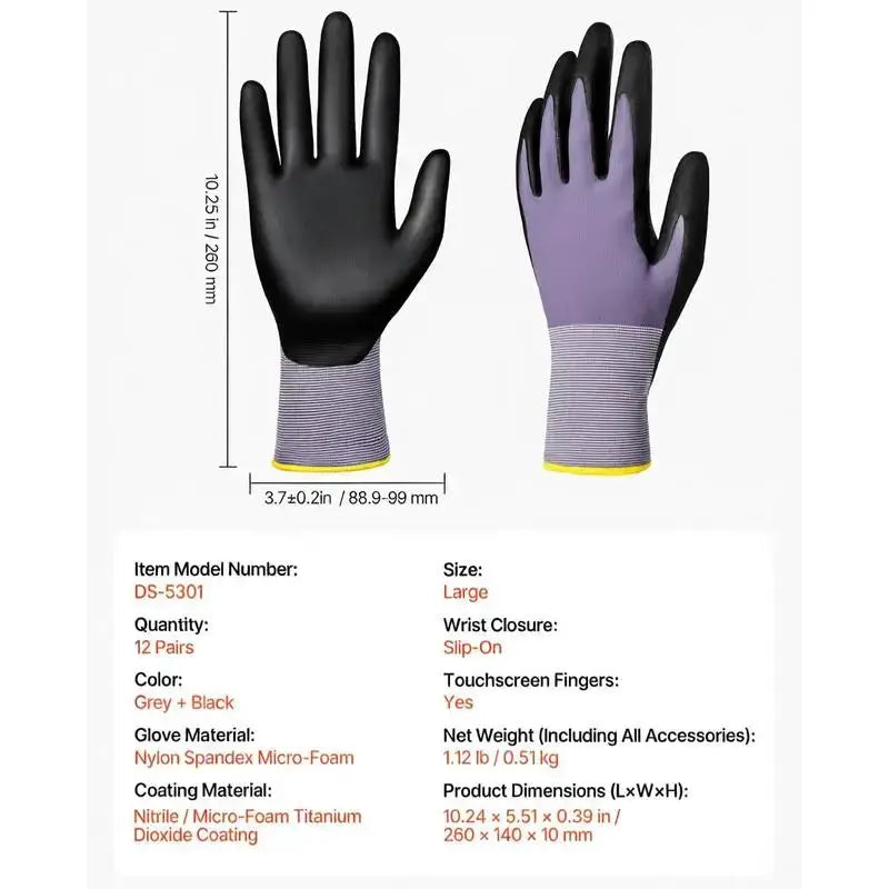 Work Gloves 12 Pairs Touch Screen Nitrile-Coated Garden Construction Gloves from PriceLows™