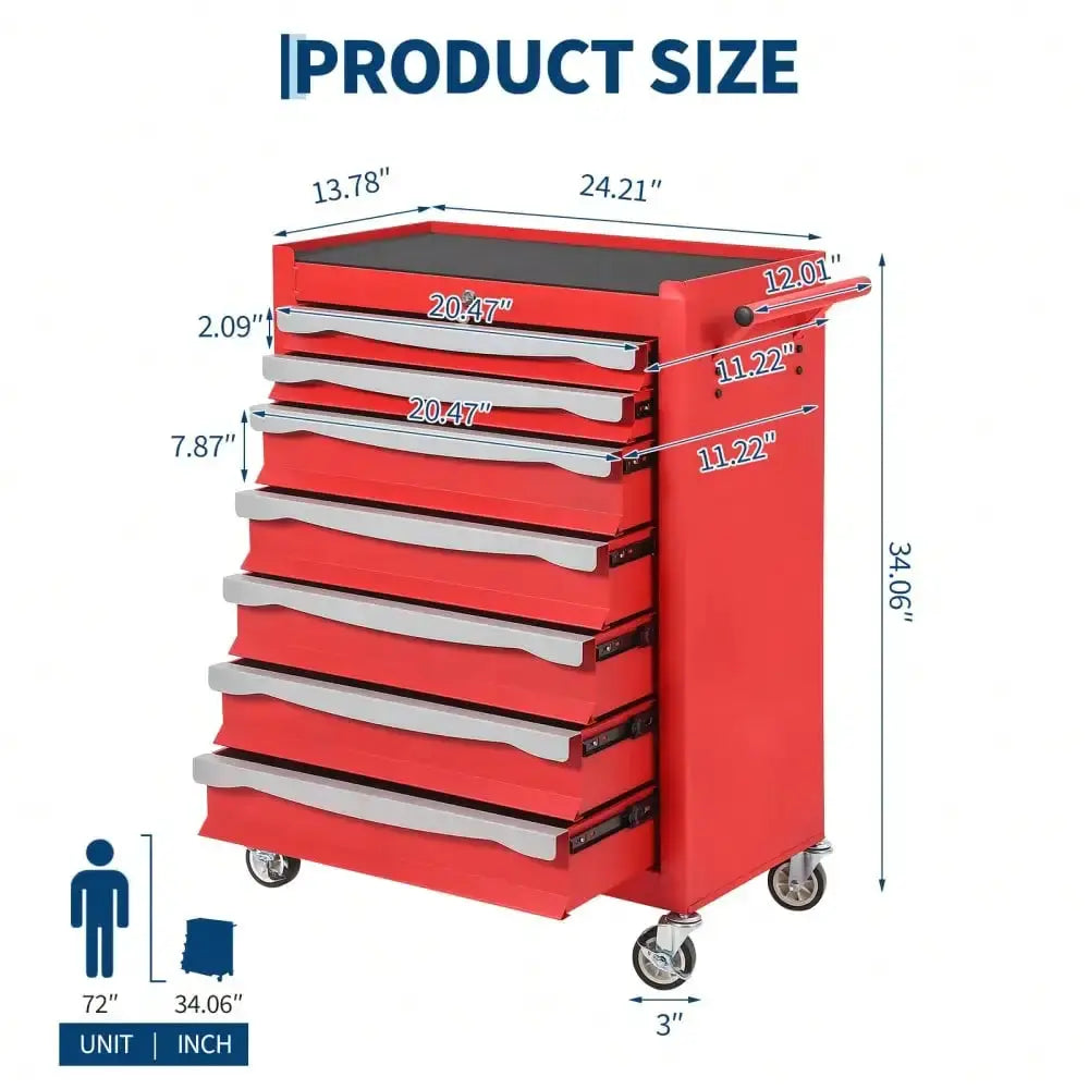 7-Drawer Tool Chest, Rolling Tool Cart With Wheels, Large Capacity Tool Storage Cabinet With Keyed Locking, Drawer Liners&Link Buckle, For Garage, Workshop, Warehouse,24.21"L * 13.78"W * 34.06"H from PriceLows™