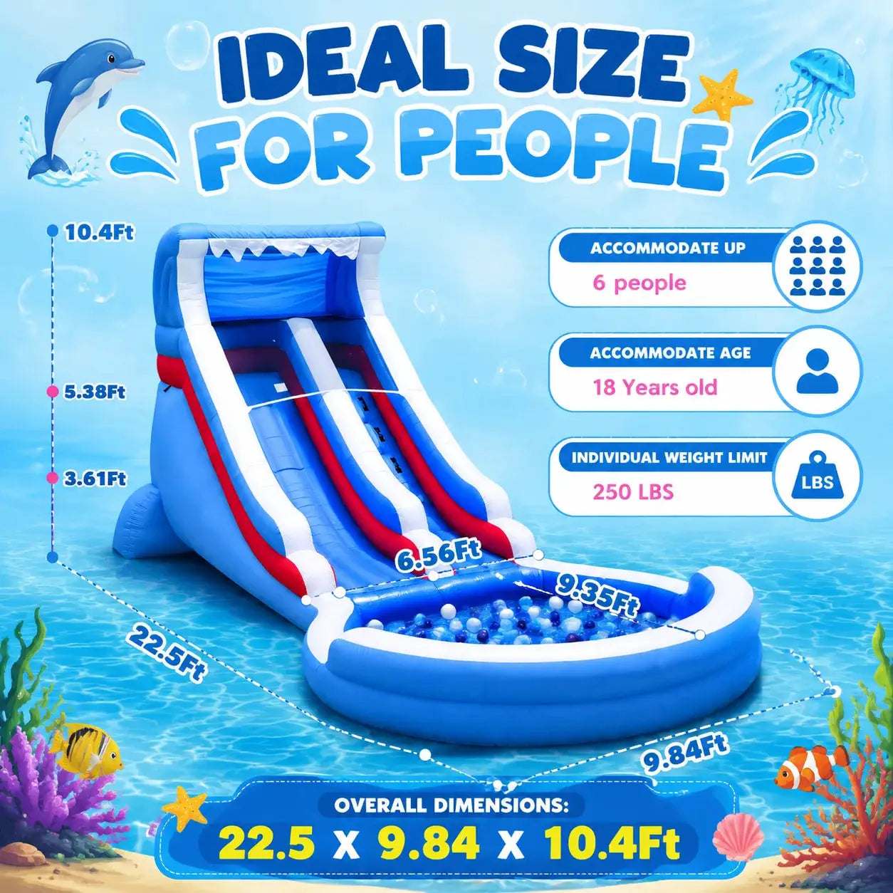 Water Slide | Oxford Material | Outdoor Inflatable | Blue White Red