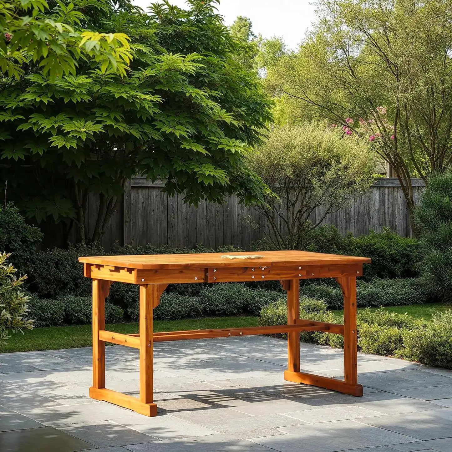 Maui Modern Solid Acacia Wood Slatted Patio Dining Table, 78 Inch, Brown from PriceLows™