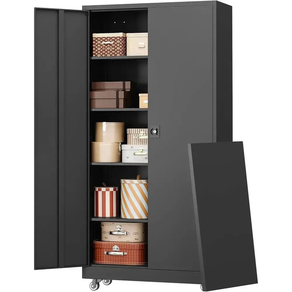 75 Tall Heavy-Duty Locking Metal Storage Cabinet with 2 Doors and 4 Adjustable Shelves for Garage or Office Use (Black) from PriceLows™