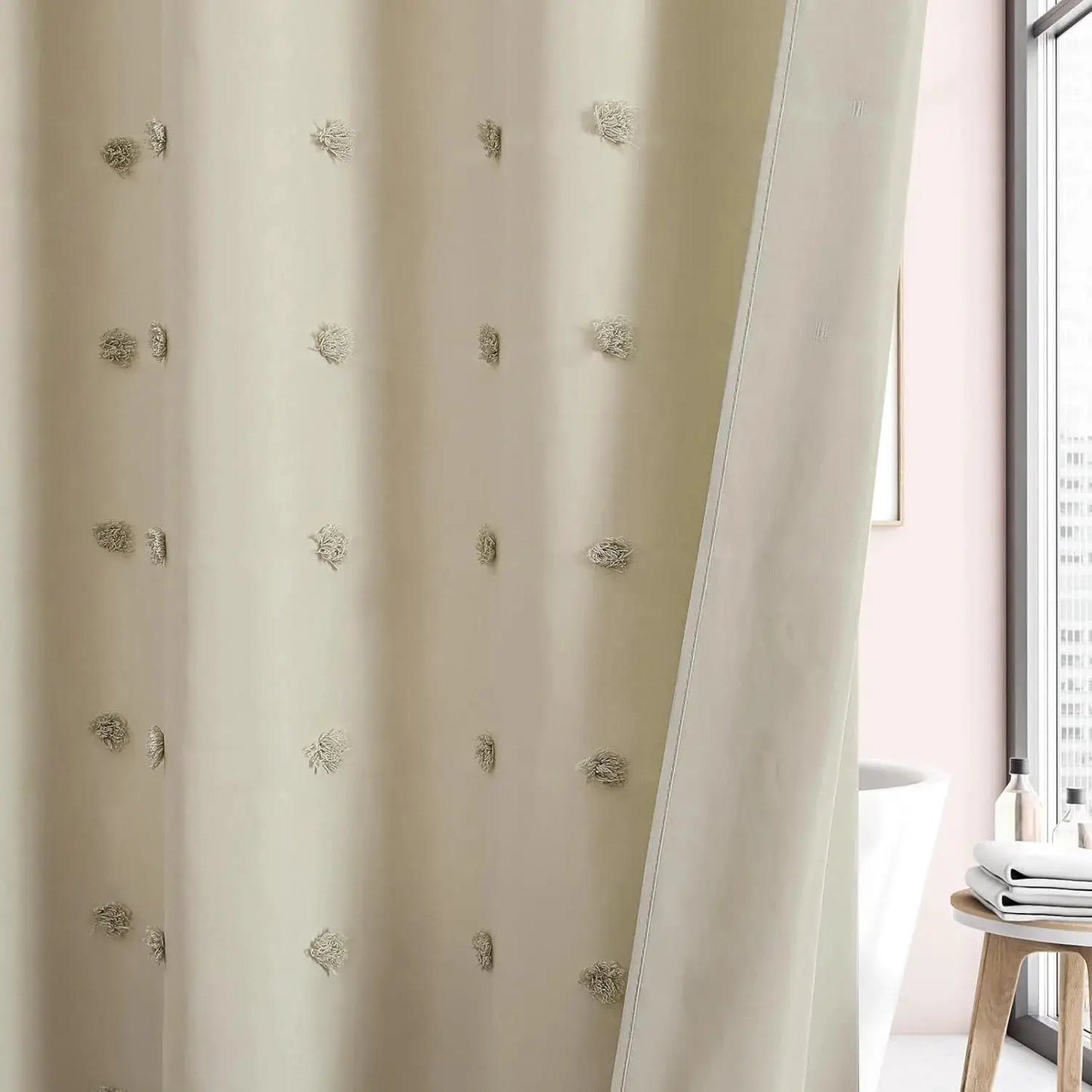Bohemian Chic Polka Dot Shower Curtain with White Hooks - , Machine Washable Polyester Bathroom Decor from PriceLows™