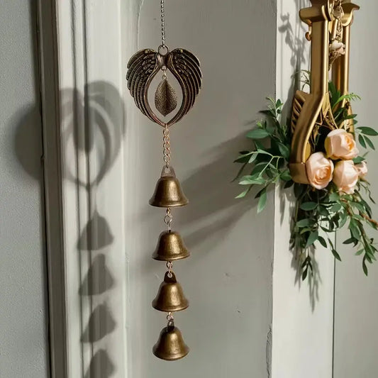 Antique Bronze Angel Wing Wind Chime With Leaf, Vintage Metal Hanging Ornament With Chain Christmas Tree Bell Home Garden Decor from PriceLows™