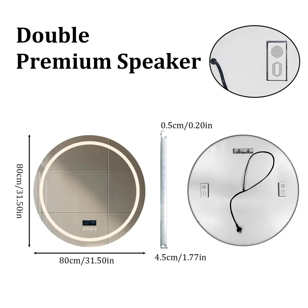 LUVODI Round Bathroom Mirror with Dual Bluetooth Speakers Anti-Fog Lighted Shower Vanity Mirror with Time Weather Display from PriceLows™