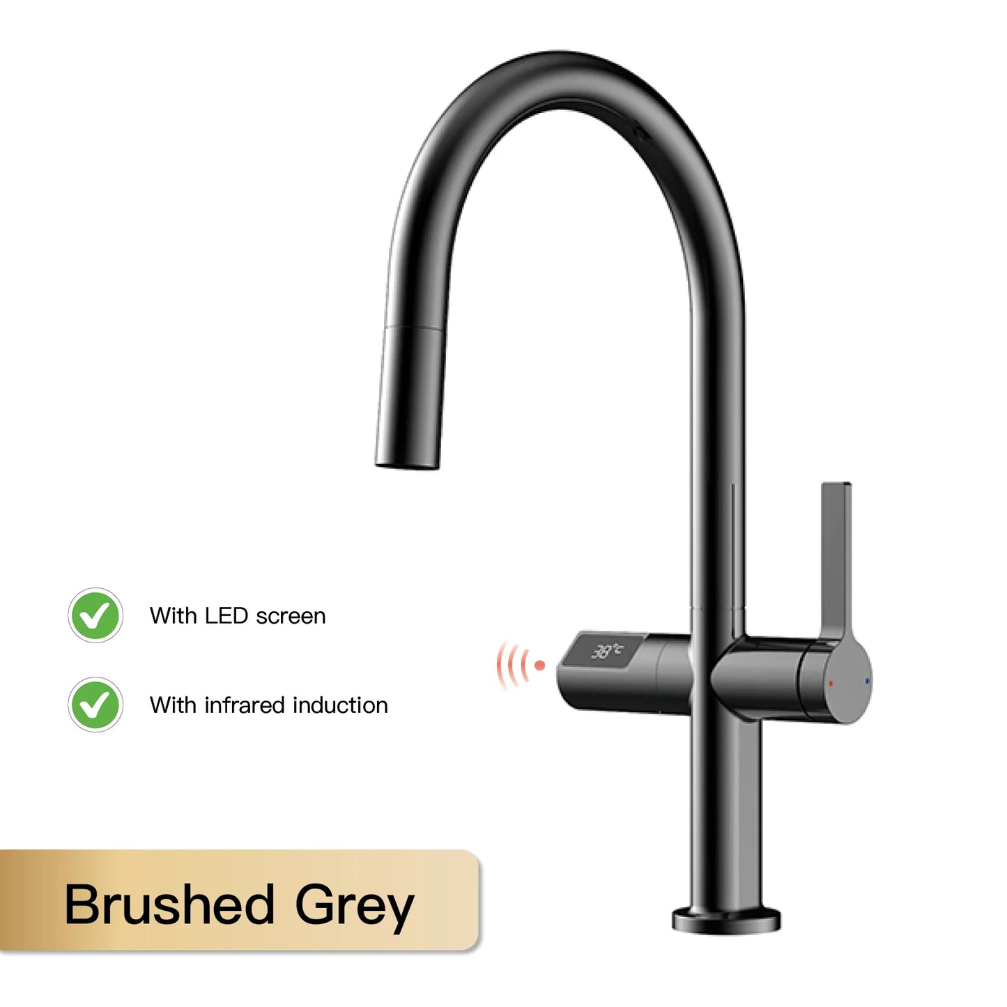 Kitchen Faucet | Digital Display | Gun Gray Brass | Two Function