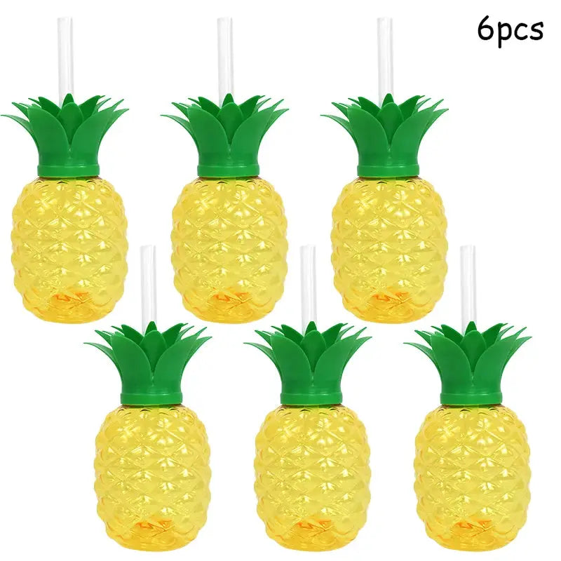 Hawaiian Party Tropical Drink Cup With Straw Pineapple Flamingo Summer Wedding