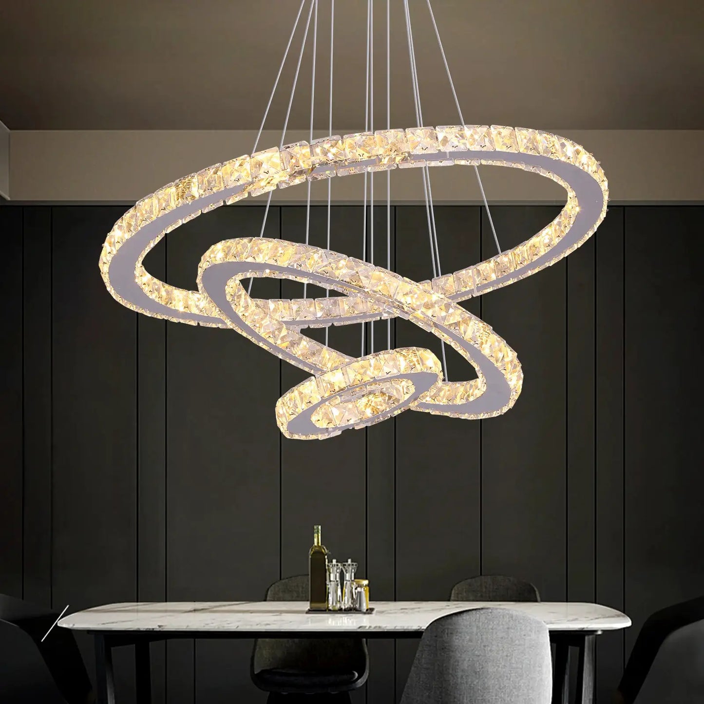 Crystal Ceiling Chandelier 3 Rings Hanging Chandelier In The Living Room Home Decoration Luxury Kitchen Light Led Lighting from PriceLows™