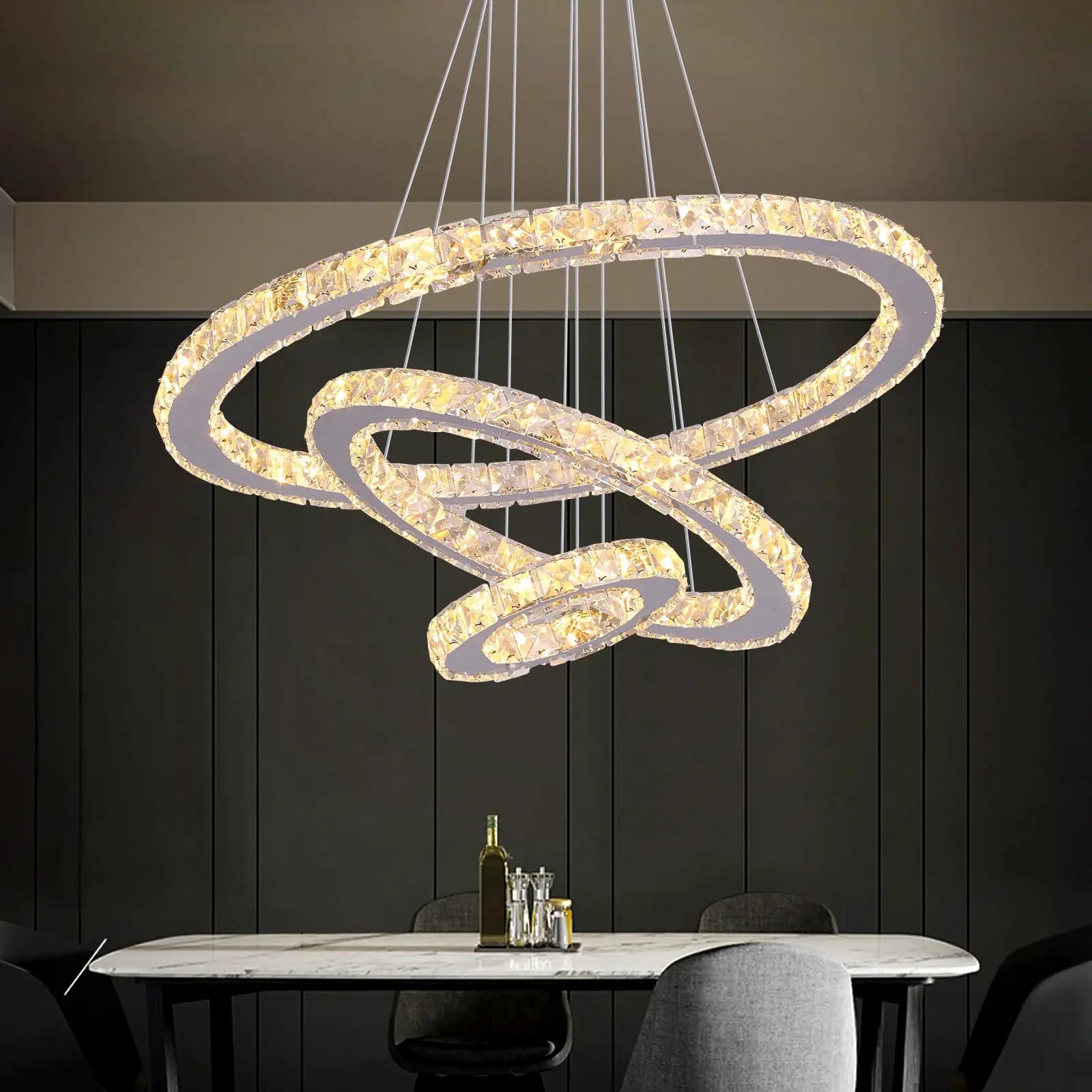 Crystal Ceiling Chandelier 3 Rings Hanging Chandelier In The Living Room Home Decoration Luxury Kitchen Light Led Lighting from PriceLows™