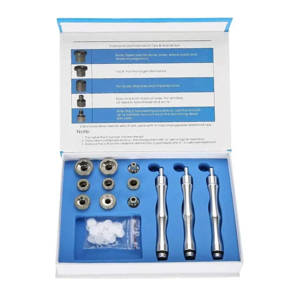 Diamond Microdermabrasion Tips | 9 Pack Wands And Nozzles For Skin Peeling