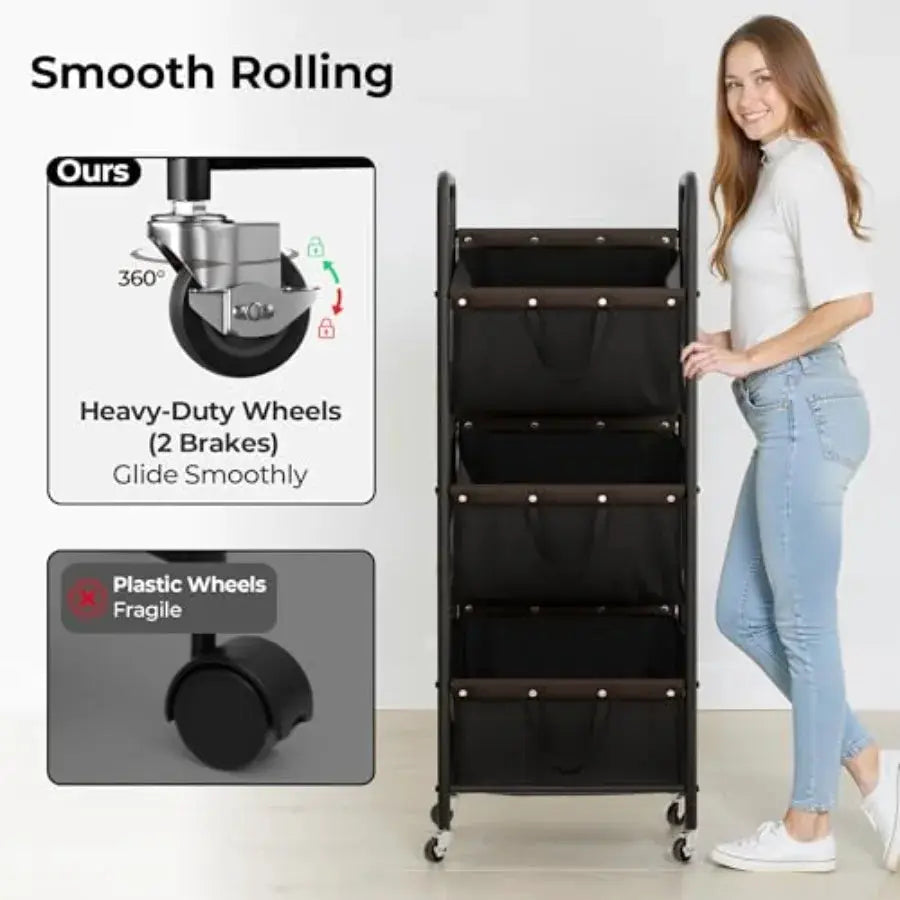 3 Tier Laundry Sorter, Laundry Basket with Wheels, Laundry Room Organization and Storage, 3 Section Rolling Laundry Cart for Do from PriceLows™