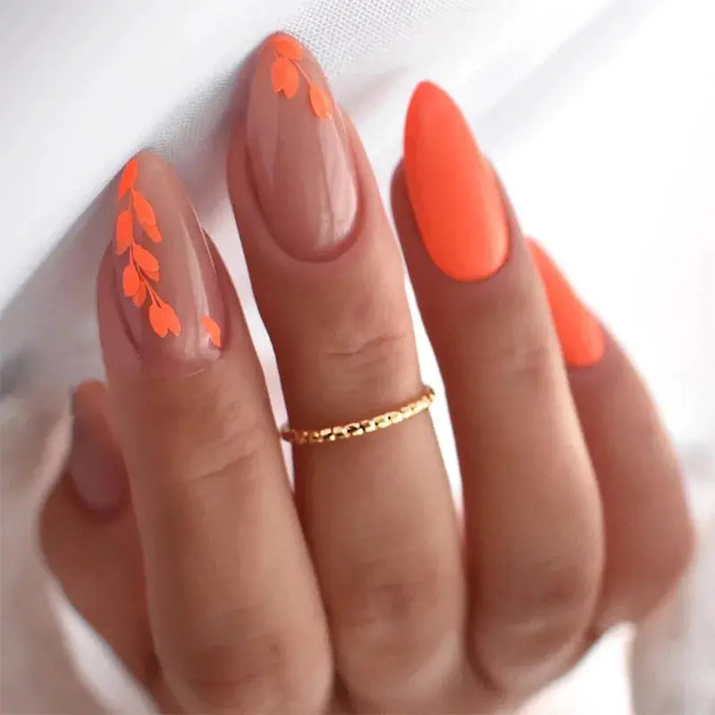 Almond Press On Nails | Acrylic Finish | Pearl Flower Design | 24 Piece Set