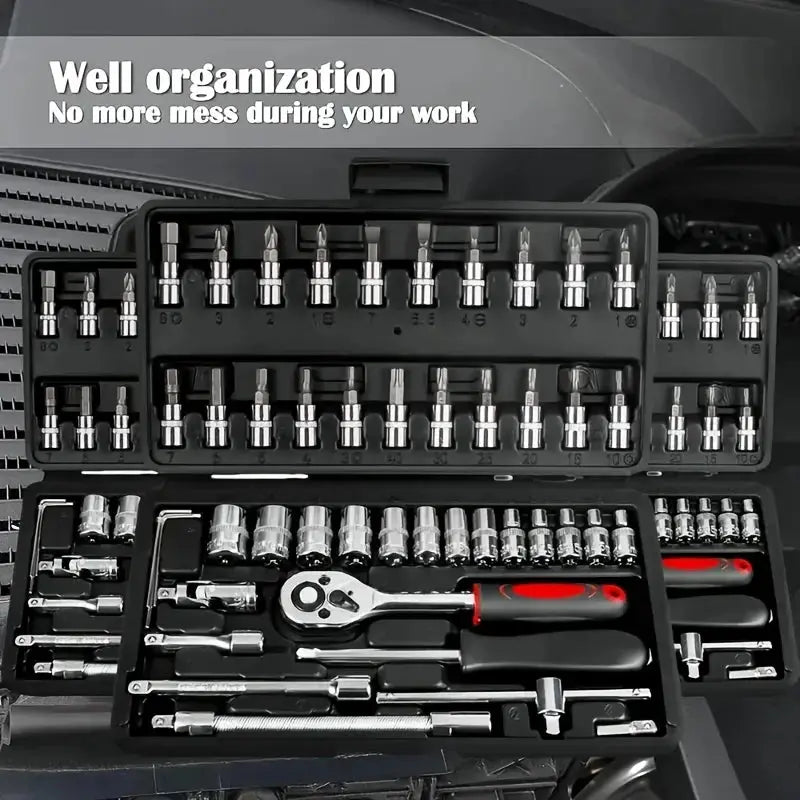 Professional 46pcs Cr-V Steel Socket Set with Ratchet Wrench Storage Bag Durable Sockets Extension Bar for Auto Home Repair from PriceLows™