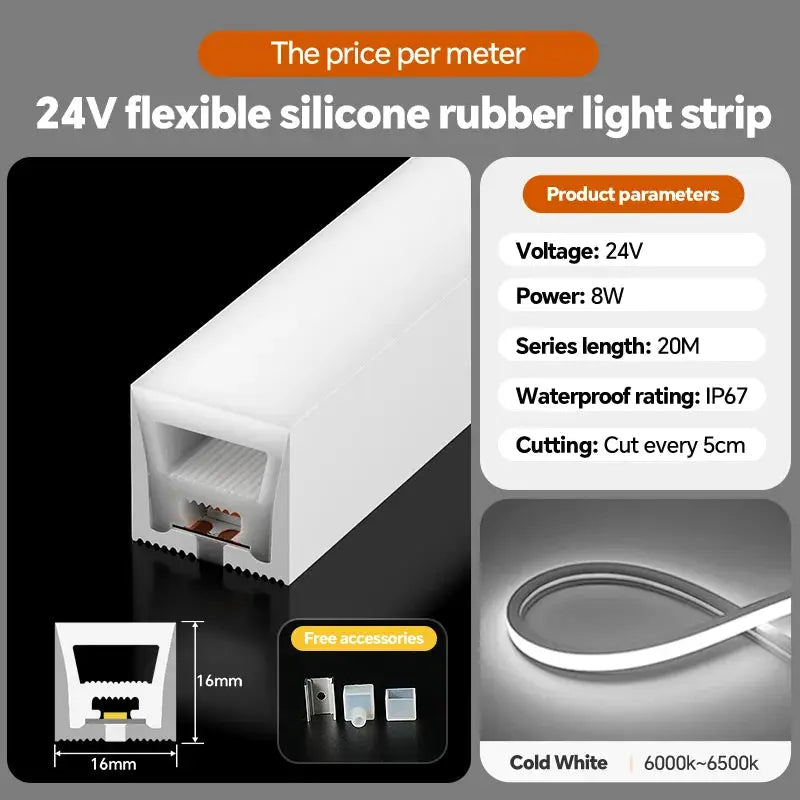 24VLED Silicone Light Strip Sleeve Outdoor Waterproof Linear Light Open Hidden Embedded Flexible Bendable Shaped Light Strip from PriceLows™