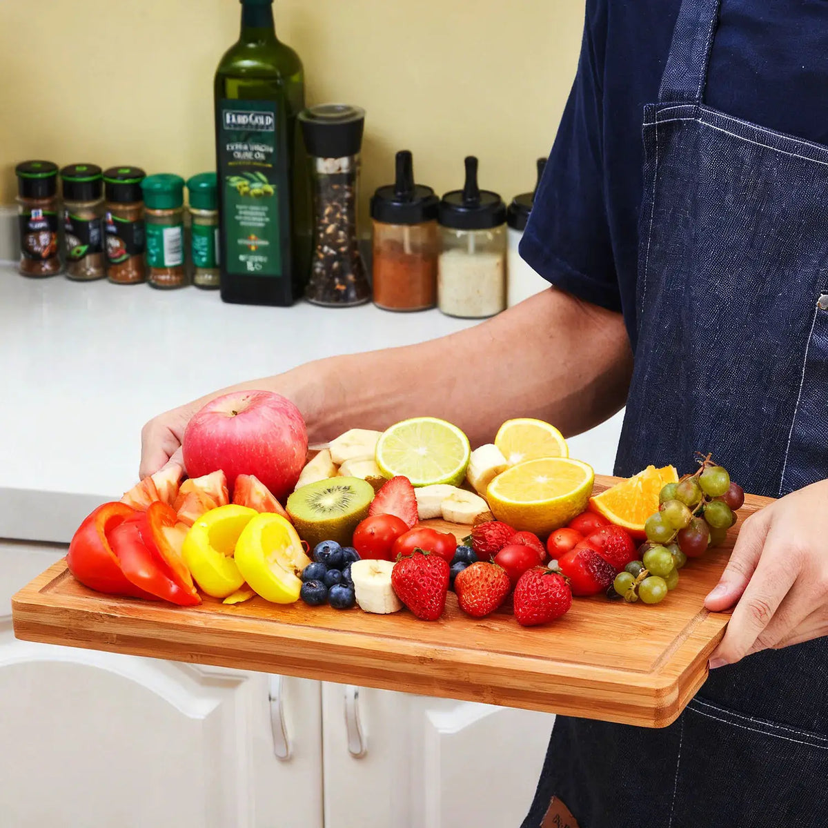 16x11 Inch Bamboo Cutting Board, Deep Juice Groove & Easy Grip Handles, Easy to | 11 Inch | Bamboo | Home