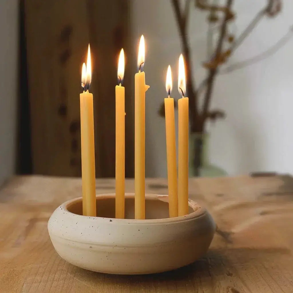Natural Beeswax Hanukkah Candles | Thin Taper | Unscented | 25 Pack