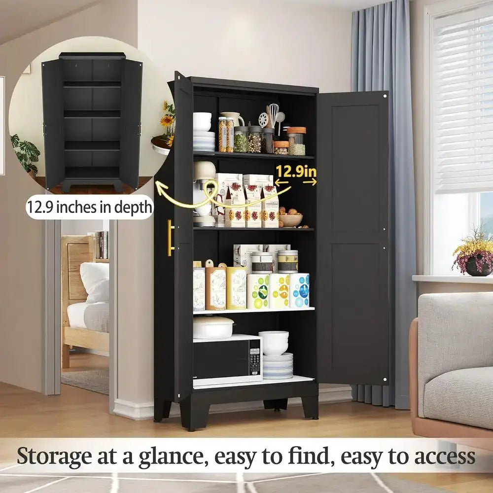 Black Metal Storage Cabinet, 61" Steel Cabinets for Home Office, Kitchen Pantry Storage Cabinet with Doors and 3 Adjustable Shelves, Metal Tool Cabinet, for Office, Home, Garage, School from PriceLows™