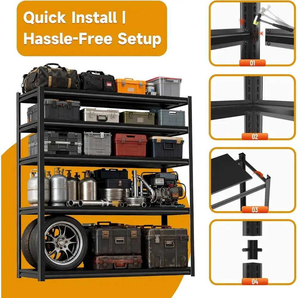 72 Heavy-Duty 5-Tier Garage Shelving, 40 Wide, 2500 lbs Capacity, Ideal for Storage in Garages, Warehouses, and Basements, Black from PriceLows™