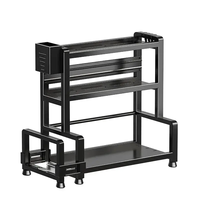 3 Tier Spice Storage Rack for Countertop Adjustable Spice Organization for Cabinet Kitchen Organizer Metal Shelf Black from PriceLows™
