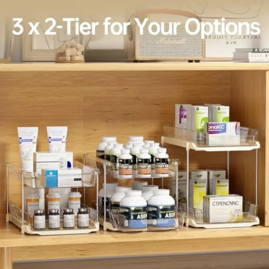 Bathroom Under Sink Organizers and Storage, Multi-Purpose Stackable Pantry Organization and Storage, Pull Out Clear Kitchen Bat from PriceLows™