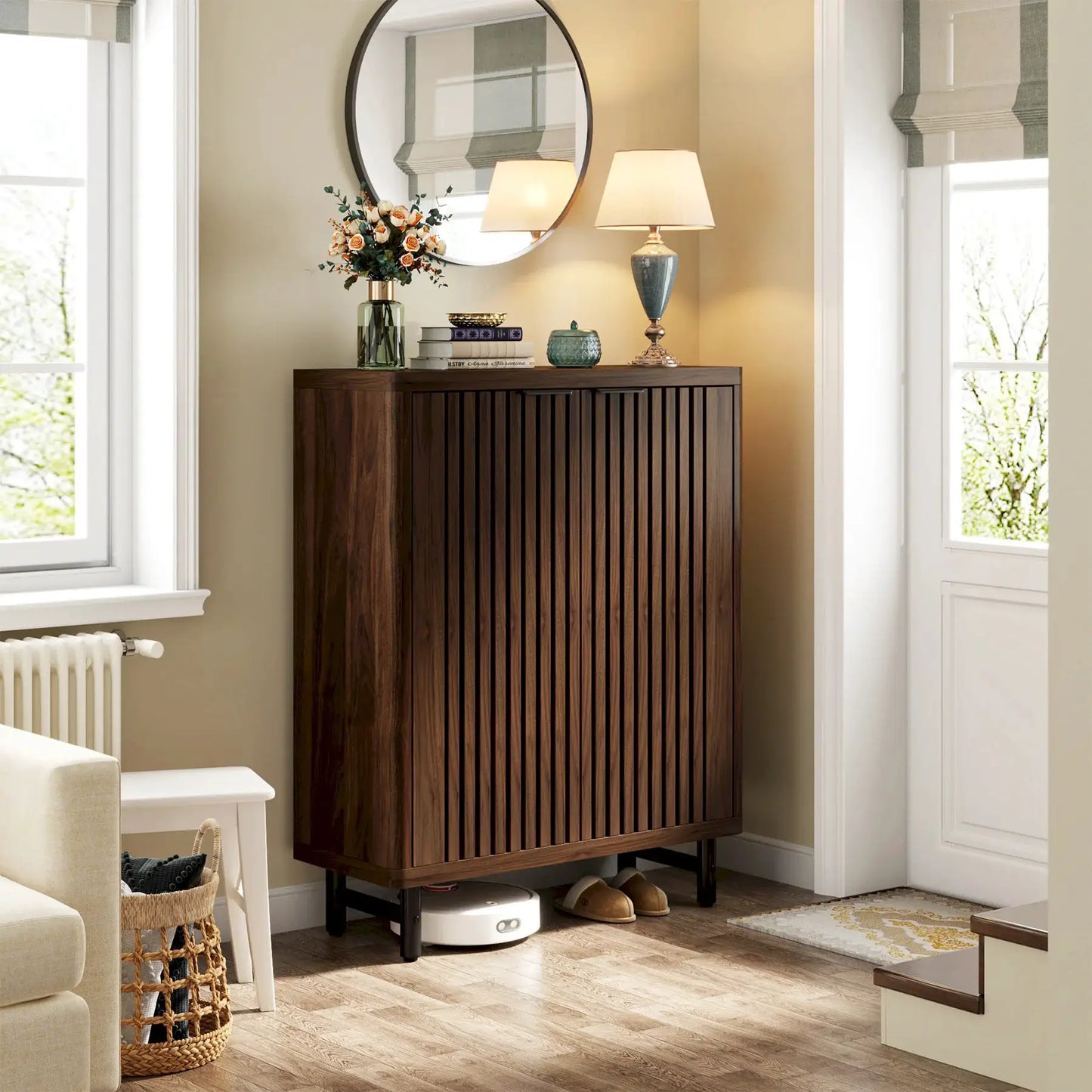 Tribesigns 6-Tier Shoe Cabinet with Louvered Doors, Large Wooden Shoe Storage Cabinet with Adjustable Shelves from PriceLows™