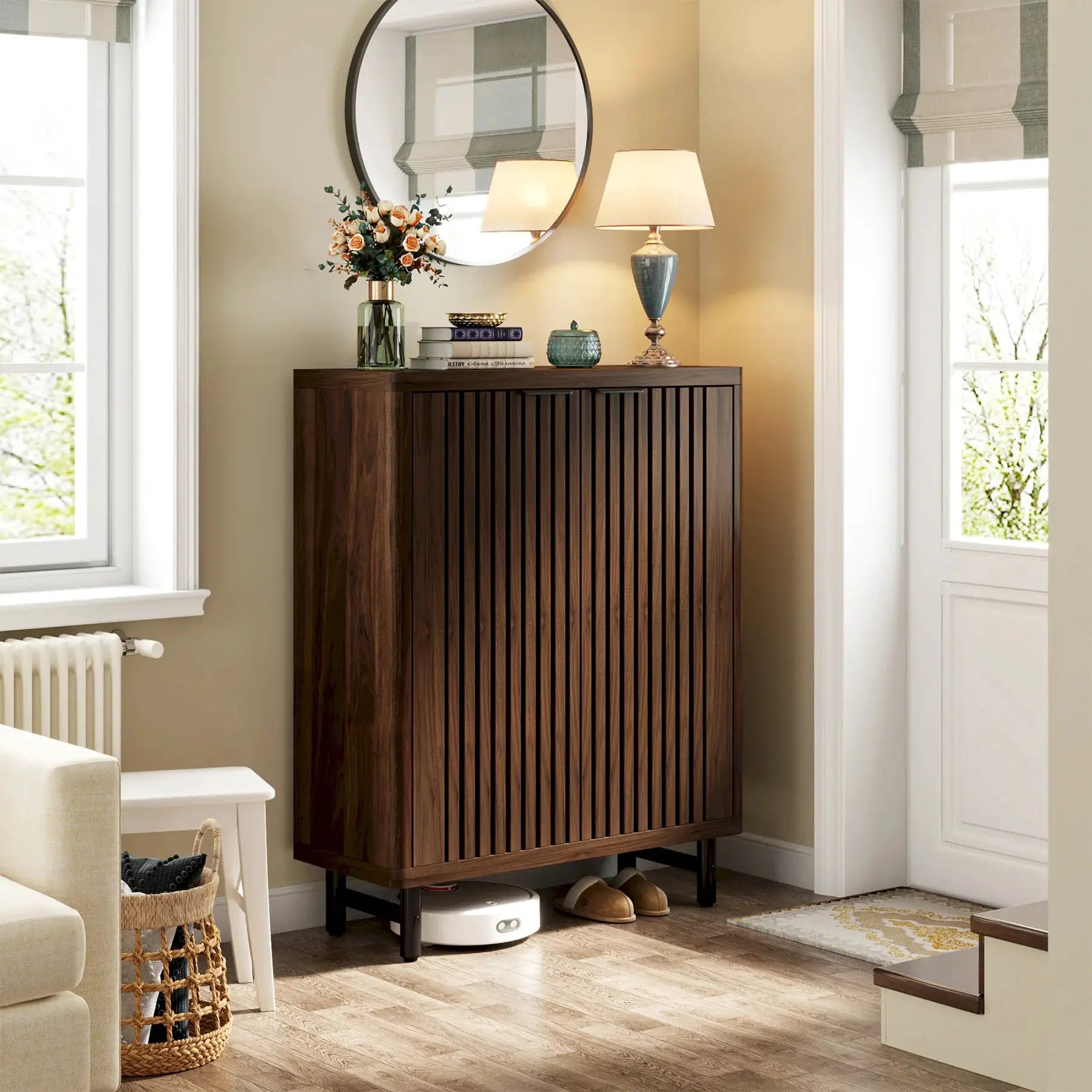 Tribesigns 6-Tier Shoe Cabinet with Louvered Doors, Large Wooden Shoe Storage Cabinet with Adjustable Shelves from PriceLows™