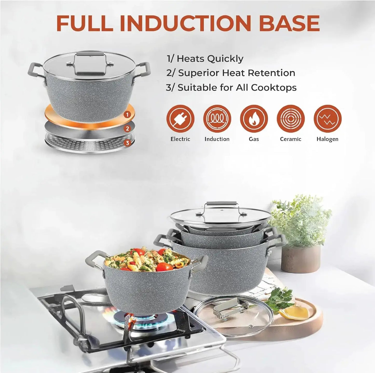 Nonstick Pots and Pans Set, 6 Piece Stackable Cookware with Lids, Stay Cool Handles Dishwasher Safe from PriceLows™