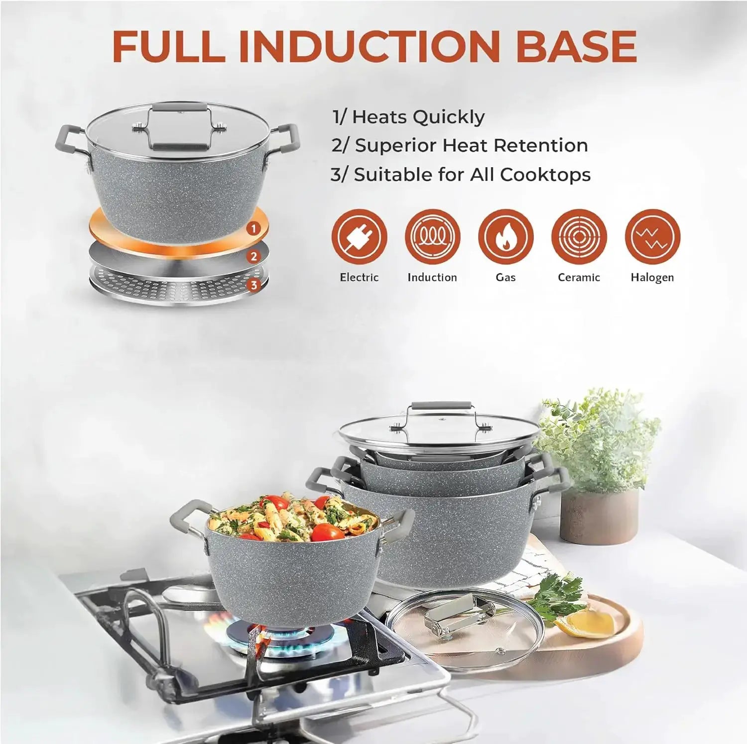 Nonstick Pots and Pans Set, 6 Piece Stackable Cookware with Lids, Stay Cool Handles Dishwasher Safe from PriceLows™