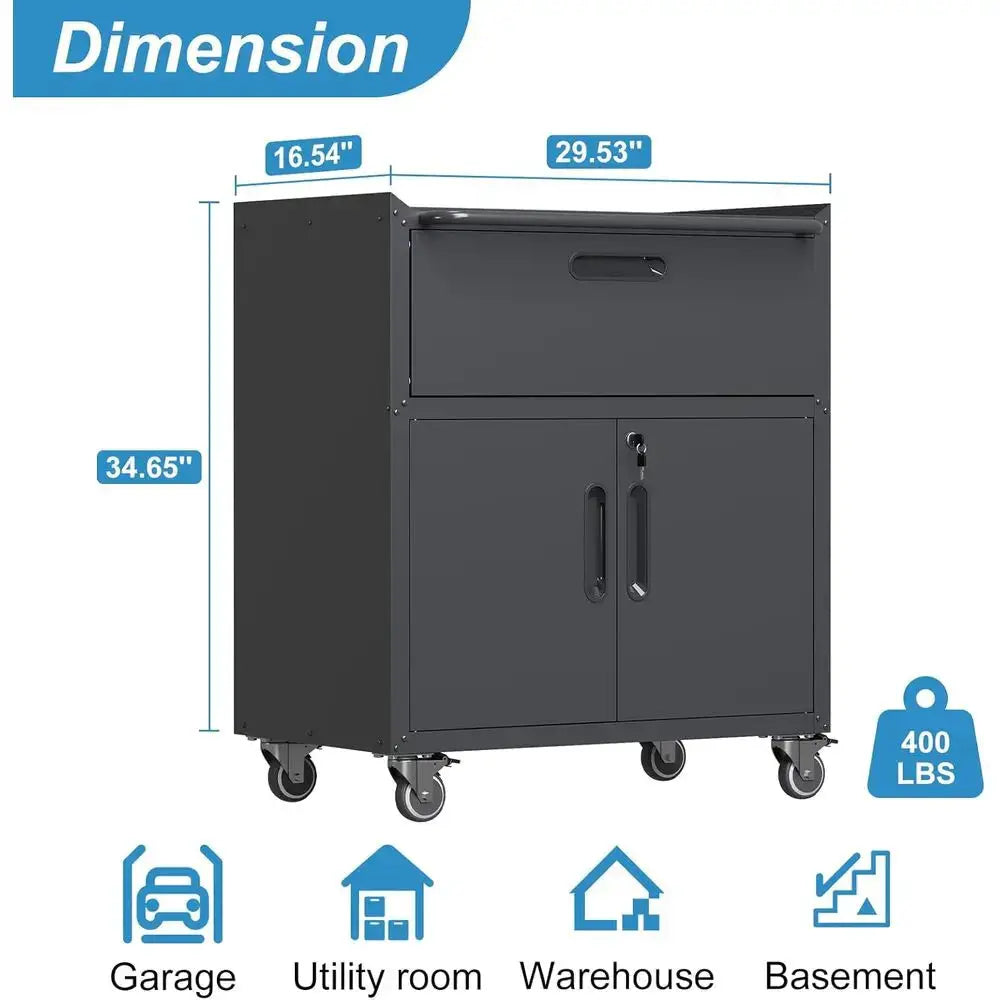 Heavy-Duty Rolling Storage Cabinet with Lock and Metal Tool Cabinet Wheels for Garage, Workshop, or Warehouse from PriceLows™