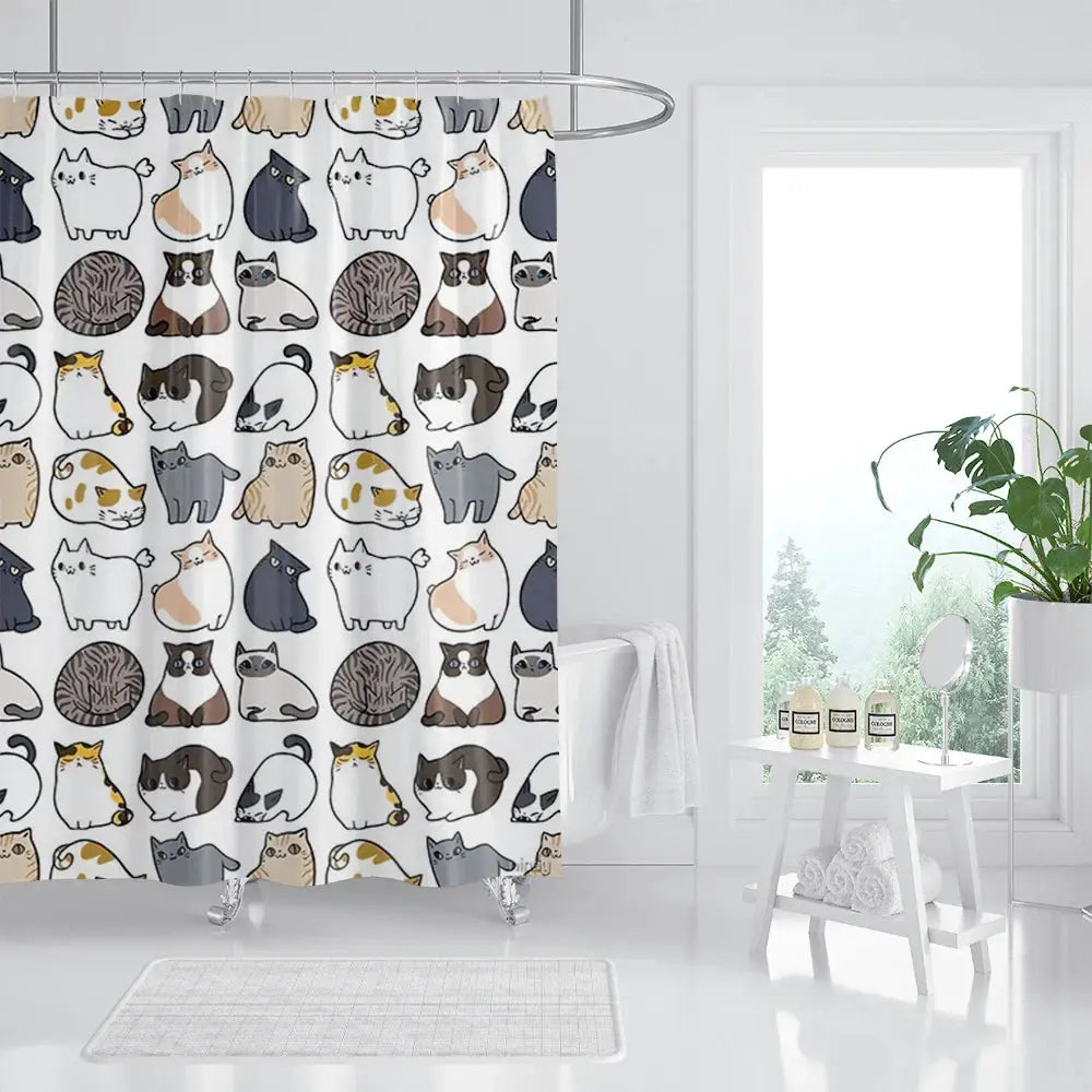 unframed Cat Printed Shower Curtain Color Cartoon Lovely Animal Bear Polyester Fabric Hanging Curtains Bathroom Bathtub Decor wi from PriceLows™